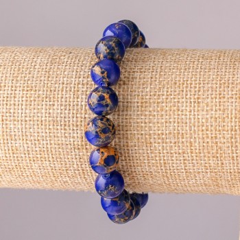 Blue Variscite Bracelet, Synthetic, on Elastic Cord, Smooth Beads, 10 mm Diameter, 18 cm Length