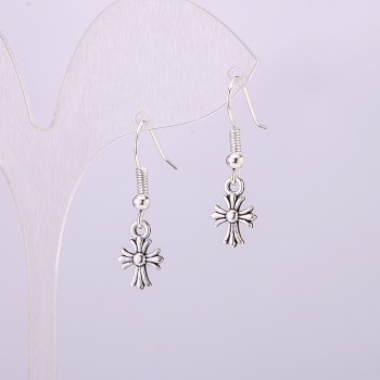Earrings 'Cross', length about 20 mm, metal color silver