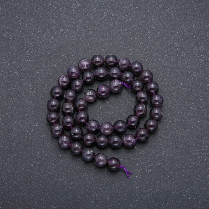 Natural Amethyst Beads on Thread - Smooth Round Beads, 8.5 mm Diameter, 39 cm Length (±)