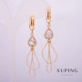 Xuping Earrings 18K Gold Plating Drop with White Stones and Crystals, 9x12mm, 64mm Length