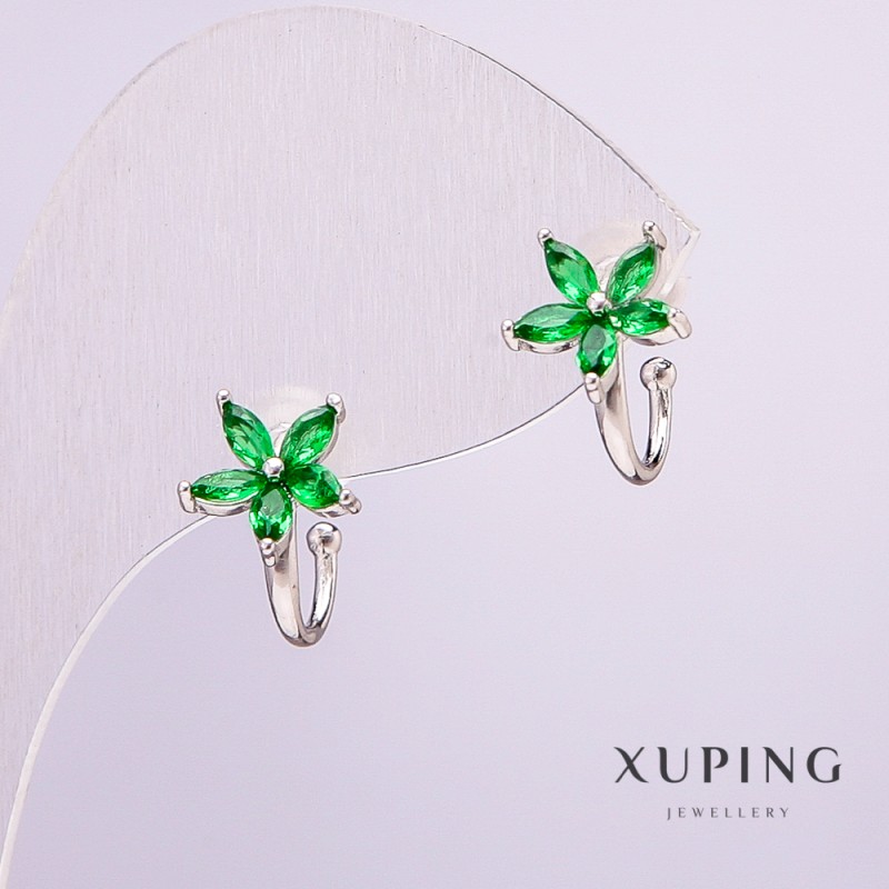 Xuping Rhodium Ear Cuff with Green Stones, 8 mm diameter +