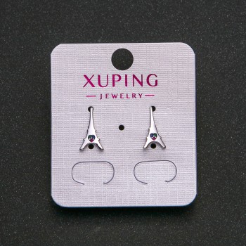 Earrings Xuping Rhodium with blue, green, and raspberry crystals 13x7 mm +