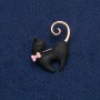 Cat Brooch with Pink Bow, black matte enamel, gold-tone metal 39x37 mm +