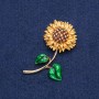 Sunflower Brooch in Golden Metal with Golden Petals and Yellow Chameleon Crystals, 56×27 mm +