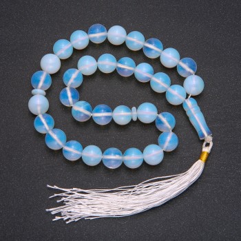 Moonstone natural stone prayer beads, 33 beads, smooth round beads, diameter 12 mm, moonstone inset