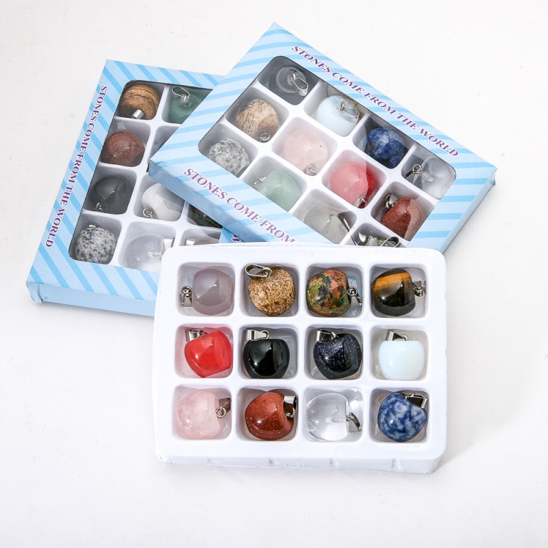 Set of pendants 'Youthful Apples' with 12 natural stones, assorted 1.7×2 cm