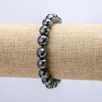 Elastic bracelet with faceted hematite beads, 10 mm diameter+