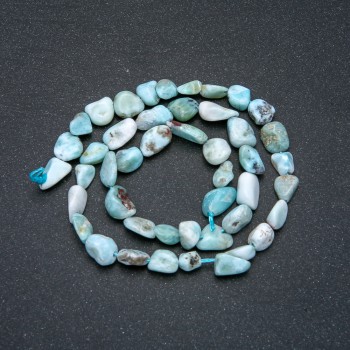 Beads on thread, natural Larimar gemstone, faceted 6x10mm + -, length 39 cm
