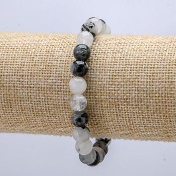 Elastic bracelet of natural stone: Rutilated Quartz, diameter 8.5 mm, length 18 cm