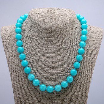Aquamarine natural stone necklace with a smooth bead, 12 mm diameter, 48 cm length +