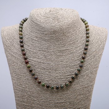 Natural Stone Jasper Dragon's Blood Necklace with Smooth Beads, 6 mm Diameter, 46 cm Length +