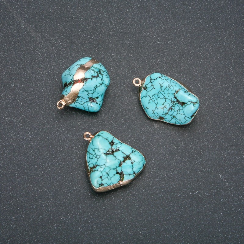 Turquoise Pendant (synthetic) in a gold-tone setting 36x20 mm +