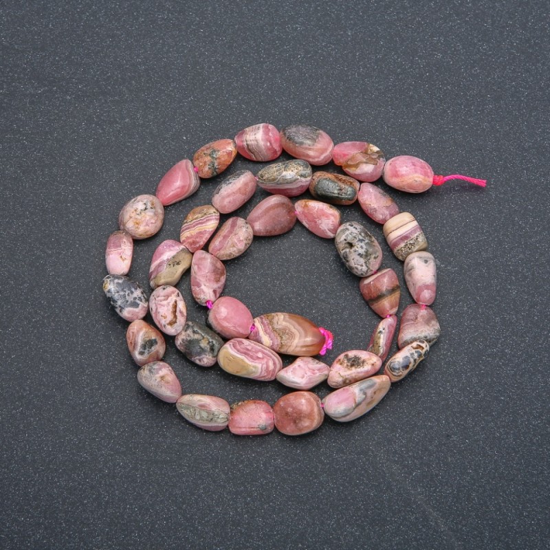 Rhodochrosite Beads on Thread, Faceted, 8×10 mm, 40 cm length +