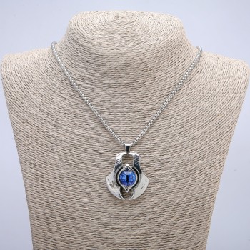 Dragon Eye Pendant in Bezel 43×35 mm on Chain, 70 cm Chain Length, Silver-Colored Metal