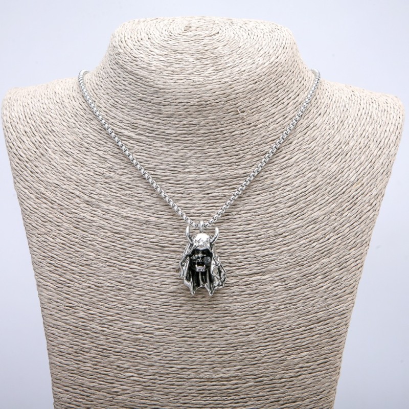 Pendant 'Demon' 35×24 mm on chain, 70 cm long, silver-toned metal