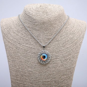 Pendant 'Eye' in a bezel 45x30 mm on a chain, length 70 cm, silver-colored metal