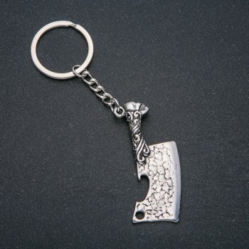 Keychain 'Axe', diameter 58x22 mm, length 12 cm, silver-colored metal