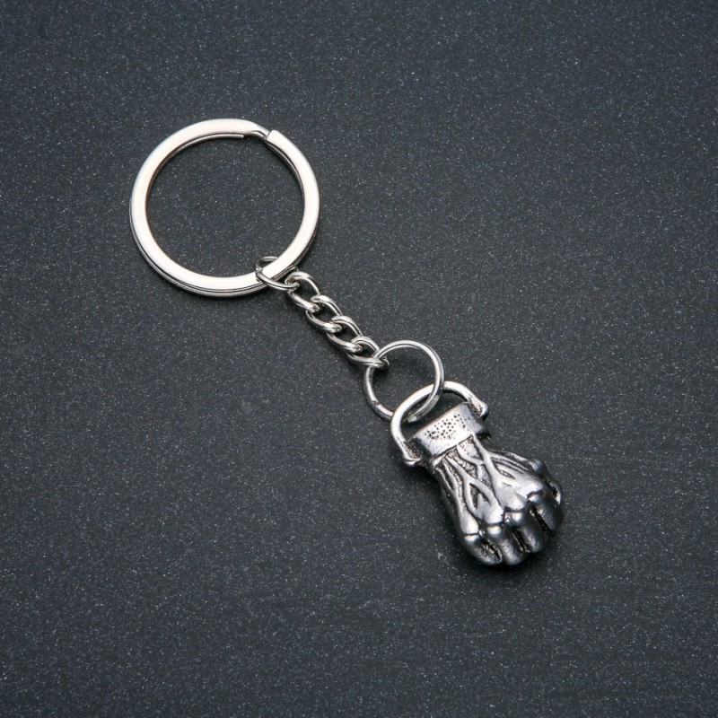Keychain 'Fist', diameter 32x18 mm, length 9 cm, silver metal