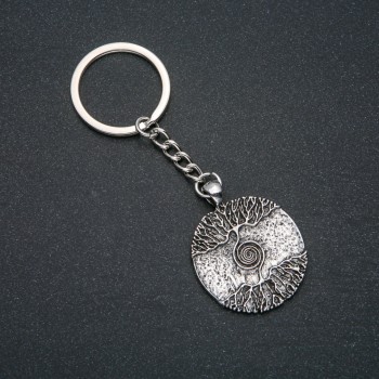 Keychain, diameter 22 mm, length 9 cm, silver-colored metal