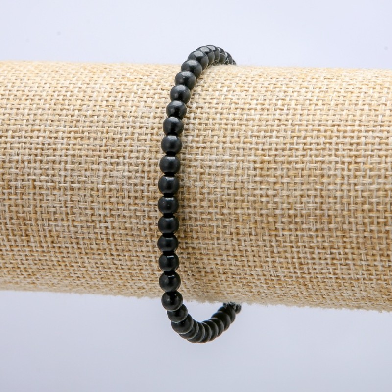 Elastic bracelet with natural shungite, smooth beads, 4 mm diameter, 18 cm long +