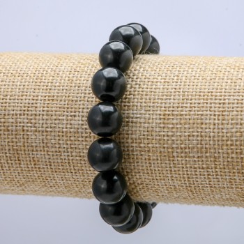 Elastic bracelet with natural shungite, smooth bead, 12 mm diameter, 18 cm length +