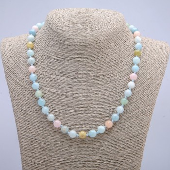 Natural Morganite Necklace with Smooth Beads, 8 mm Diameter, 45 cm Length +