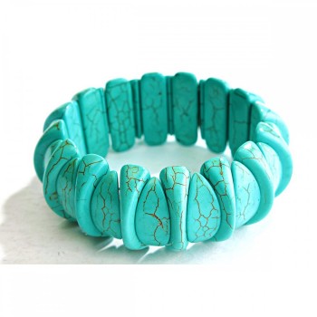 Elastic bracelet with veined green turquoise, interesting design