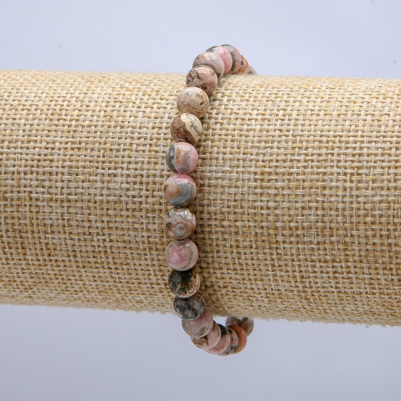 Elastic rhodochrosite bracelet with smooth beads, 6 mm diameter, 18 cm length +