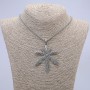 Pendant 'Hemp Leaf' with white rhinestone, 72x53 mm, on a chain, 65 cm length, silver-toned metal color