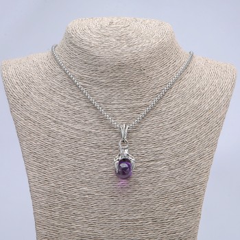 Pendant 'Paw with Ball' purple 45x15 mm + - on chain, length 70 cm + - silver-tone metal