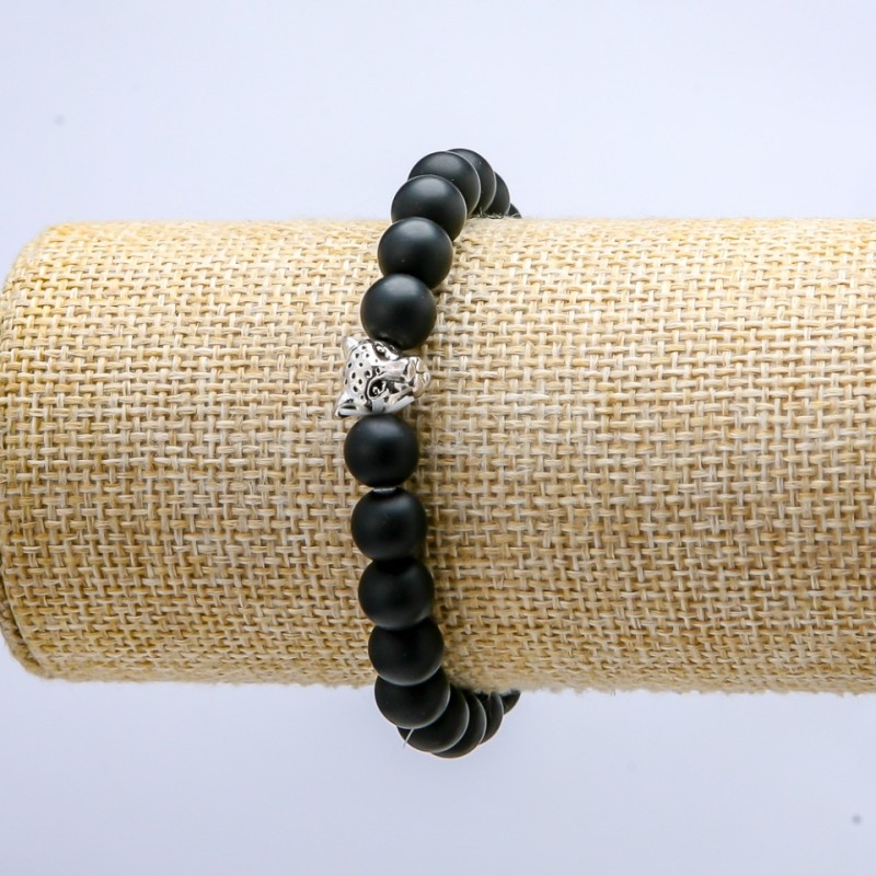 Shungite Elastic Bracelet (synthetic), 8mm diameter ± Leopard, length 18 cm+