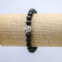 Elastic Shungite Bracelet (Synthetic), 8 mm Beads, Owl, 18 cm Long