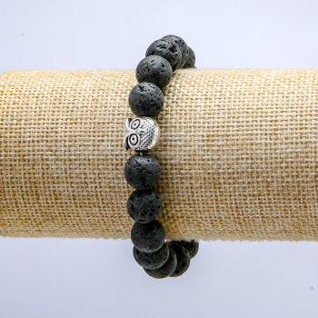 Elastic Lava Stone Bracelet, 10 mm Diameter ±, with Owl