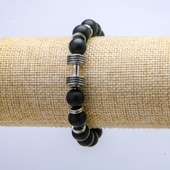 Elastic Shungite Bracelet with Dumbbell Inserts, 10 mm, length 18 cm+