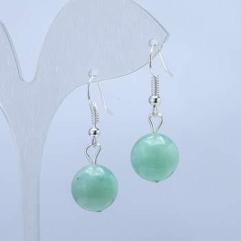 Earrings with natural Burmese jadeite, smooth bead, 12mm diameter, 35mm length