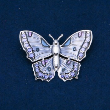 Butterfly Enamel Brooch, Silvery Metal, 42×60 mm +