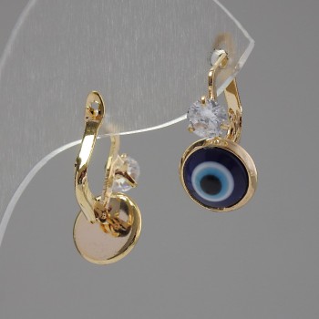Earrings "Nazar" with an eye-shaped bead and large rhinestones, gold-colored metal, 1.8×1 cm