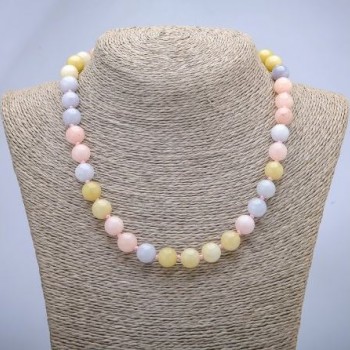 Morganite necklace with natural stone, smooth beads, 10 mm diameter ±, 48 cm length ±