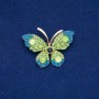 Butterfly Brooch in gold-toned metal, green and blue rhinestones, beads 34x50 mm +