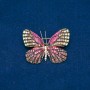 Butterfly Brooch, gold-toned metal, pink, gold and white crystals, 38x47 mm +