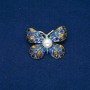 Brooch 'Butterfly' in Golden Metal with Yellow, Blue and Black Rhinestones and Bead, 32×42 mm +