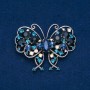 Butterfly Brooch, Silver-Tone Metal with Blue, White, and Petrol Crystals, 61x48 mm