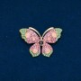 Butterfly Brooch, gold-toned metal, pink and turquoise rhinestones and pink beads 34×48mm +