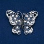Brooch Butterfly, silver metal, black, blue and white rhinestones, 50×66 mm +