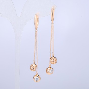 Xuping Earrings, 18K Gold Plating with White Rhinestones, 70 mm length +