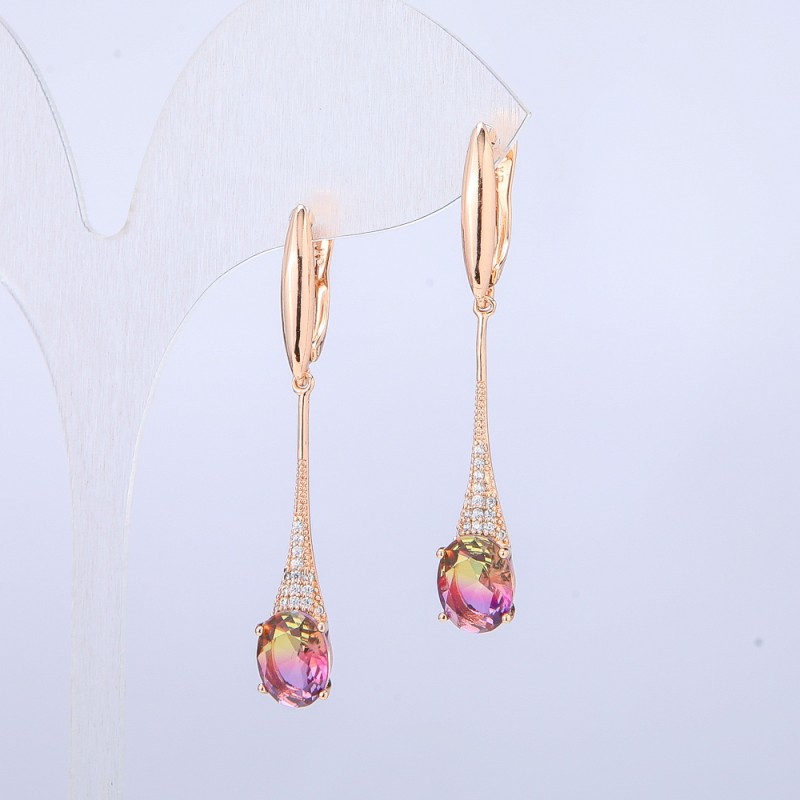 Earrings Xuping with Chartreuse and Raspberry Crystals