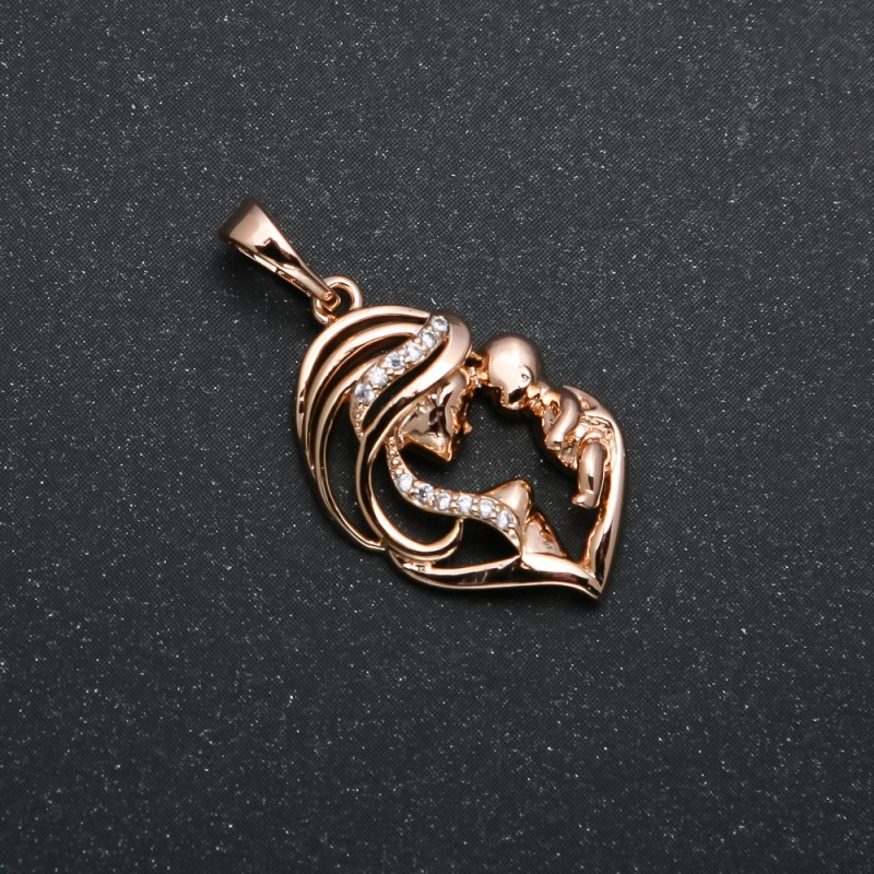 Xuping 18K Gold Plated Pendant 'Mother's Heart with Child' with White Crystals, 27x15 mm +
