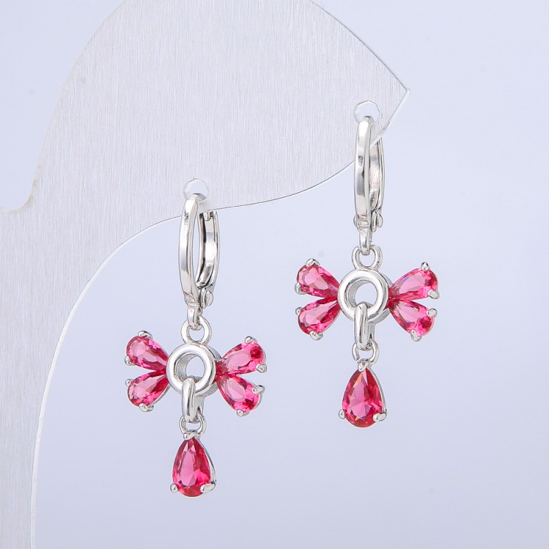 Earrings Xuping Rhodium with Raspberry Crystals, diameter 14 mm + -, thickness 28 mm +
