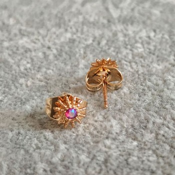 Xuping 18K Gold-Plated Stud Earrings with Raspberry Petrol Crystal, 6.5 mm Diameter