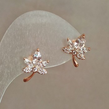 Leaf Stud Earrings Xuping, 18K Gold Plating with White Rhinestones and Crystals, Diameter 15×10 mm +